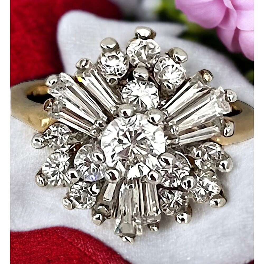 Vintage 1970s Ring Size 6 Uncas CZ Cluster Starburst Gold Plated - 14Q